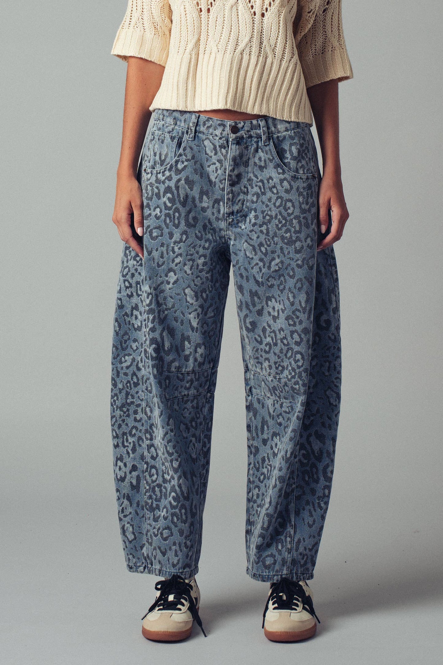 Leopard Print Relaxed Straight Denim Pants