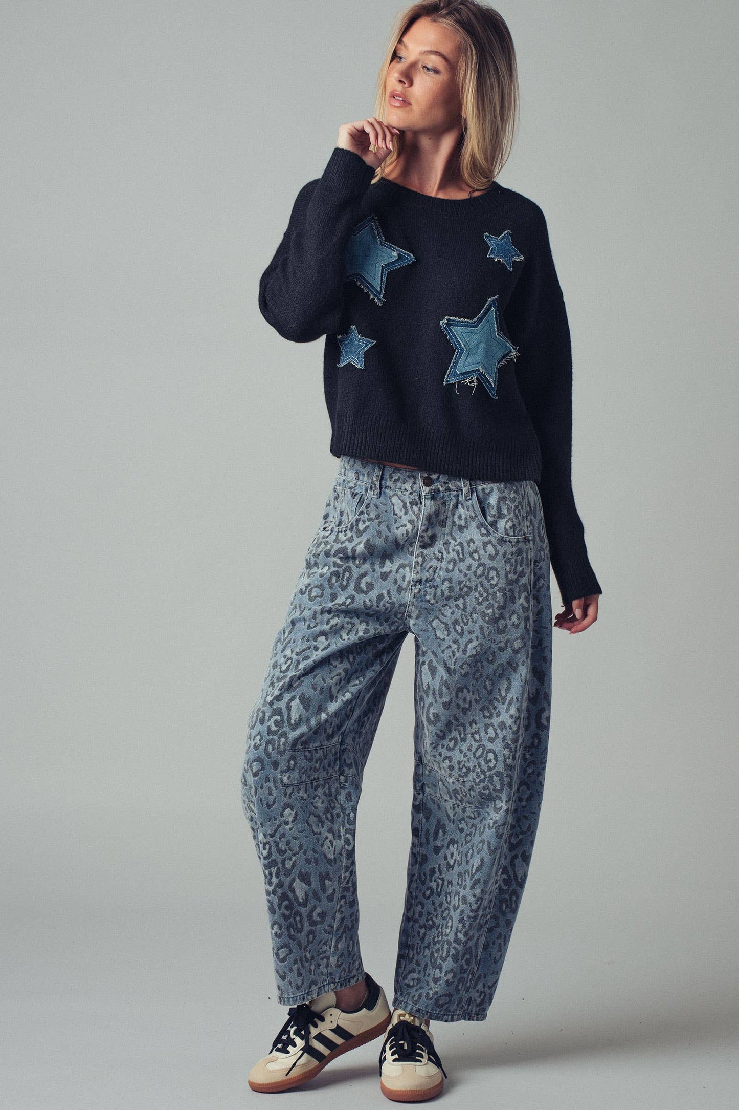 Leopard Print Relaxed Straight Denim Pants