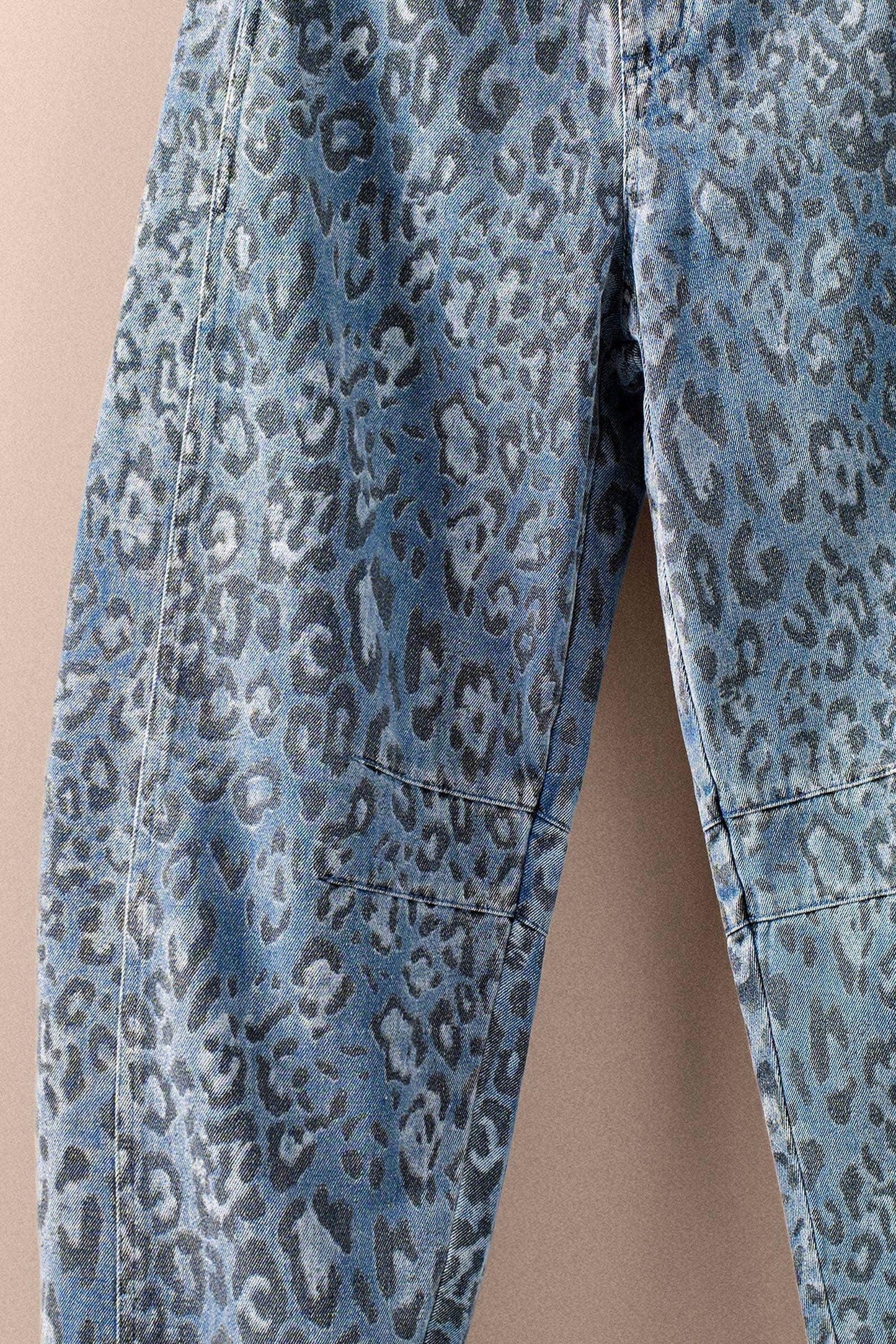 Leopard Print Relaxed Straight Denim Pants