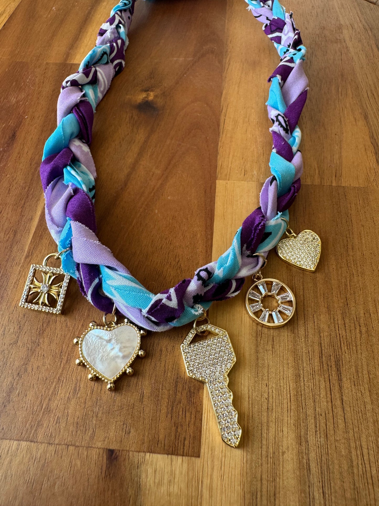 Blue and Purple Braided Bandana Necklace