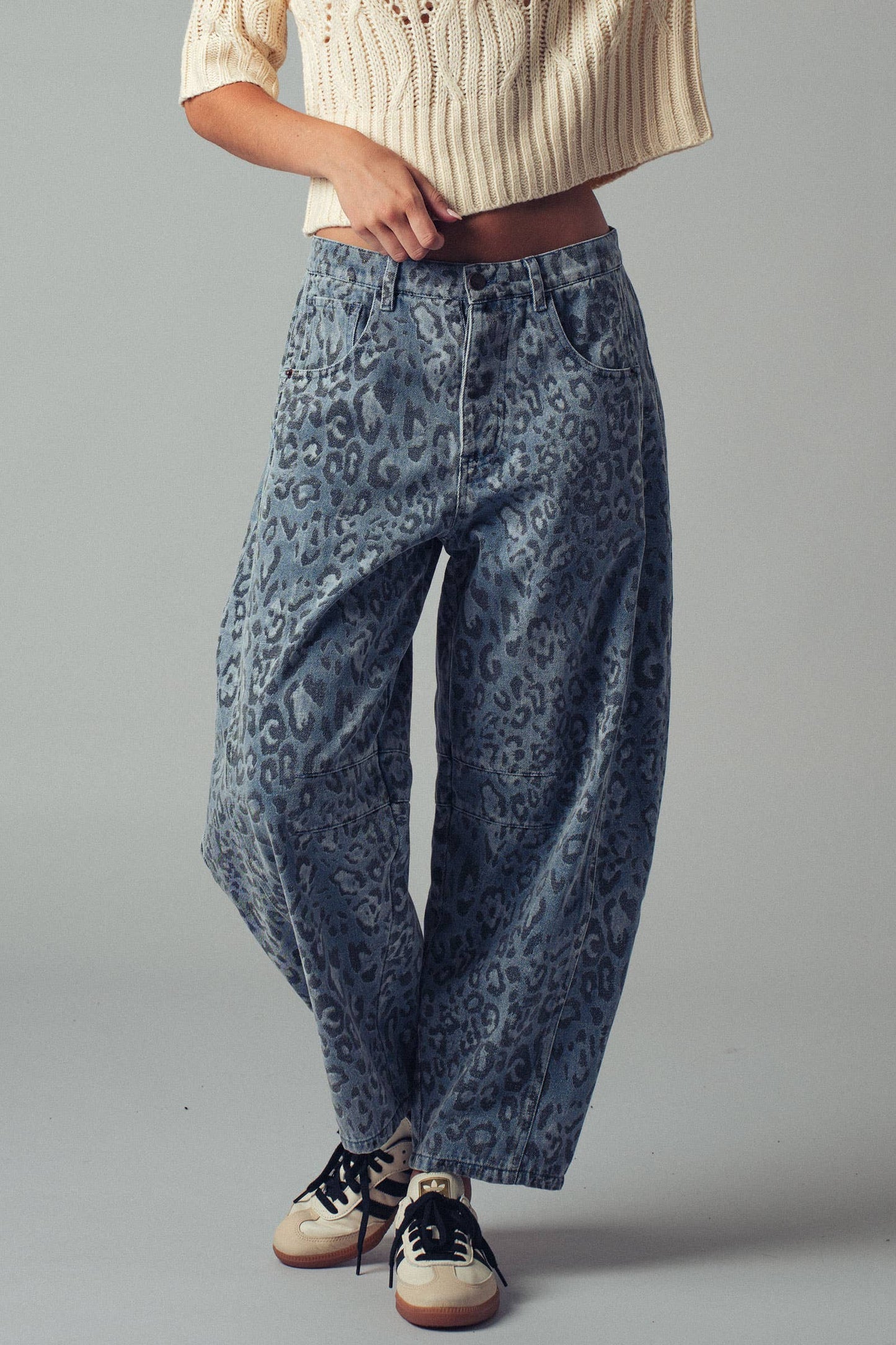 Leopard Print Relaxed Straight Denim Pants