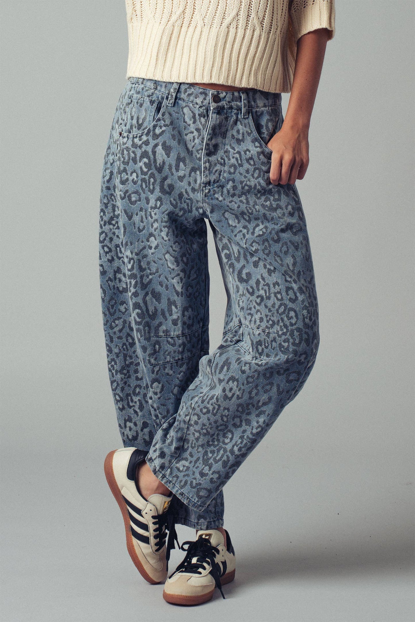 Leopard Print Relaxed Straight Denim Pants