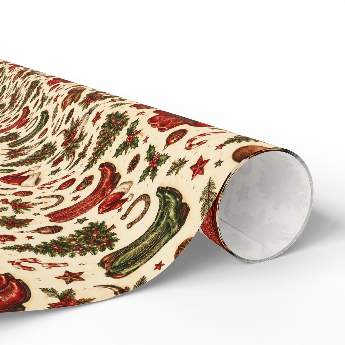 Western Christmas Wrapping Paper — Red & Green Cowboy Holiday Gift Wrap