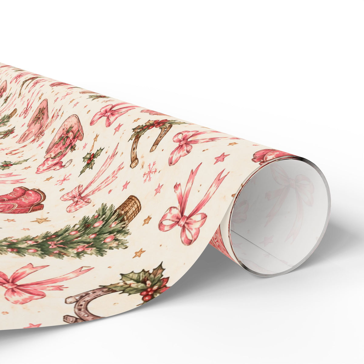 Pink Cowgirl Christmas Wrapping Paper | Western Boots, Bows & Holiday Gift Wrap