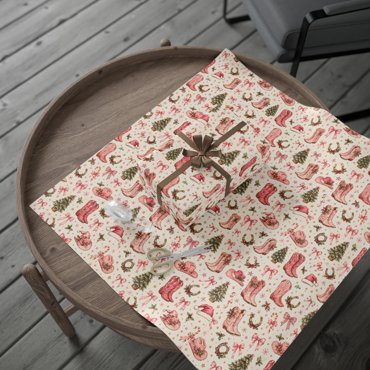 Pink Cowgirl Christmas Wrapping Paper | Western Boots, Bows & Holiday Gift Wrap