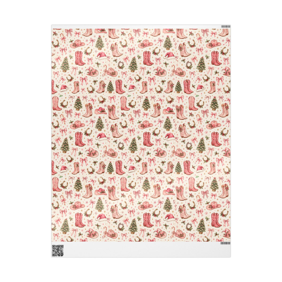 Pink Cowgirl Christmas Wrapping Paper | Western Boots, Bows & Holiday Gift Wrap