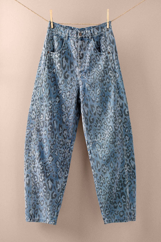 Leopard Print Relaxed Straight Denim Pants