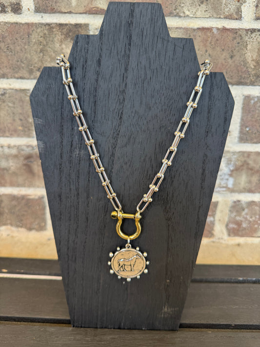 Horse Money Necklace, Silver