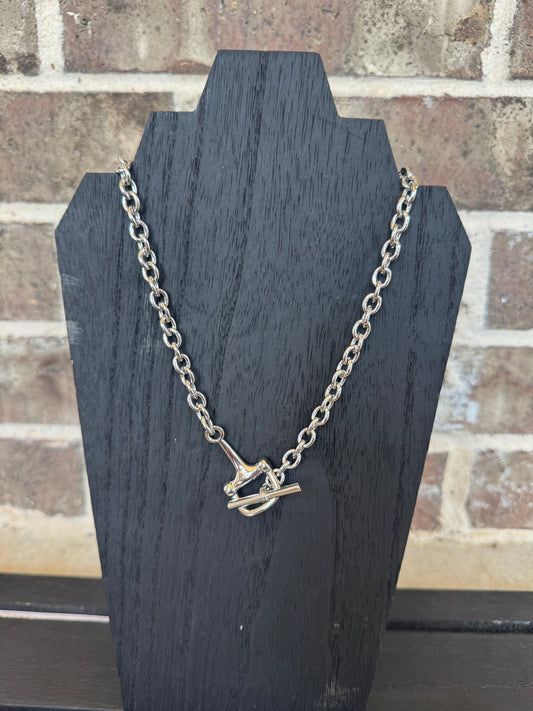 Snaffle Bit Front Clasp Necklace, Silver