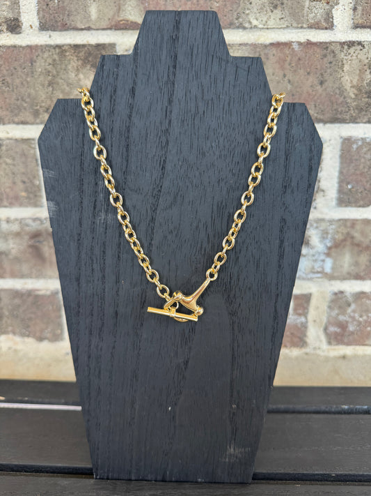 Snaffle Bit Front Clasp Necklace, Gold