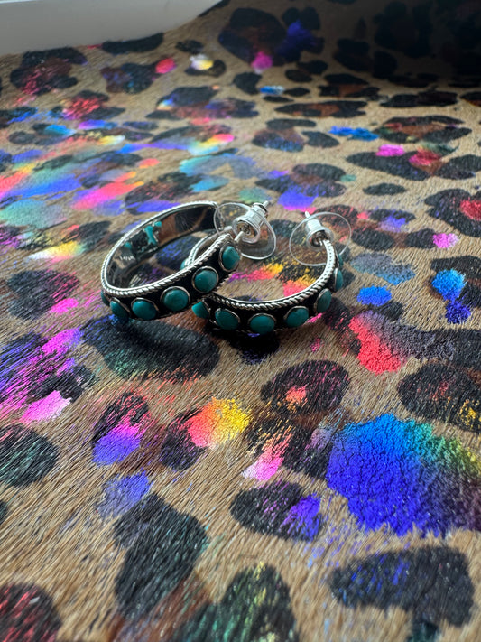 Turquoise Stone Hoop Earrings