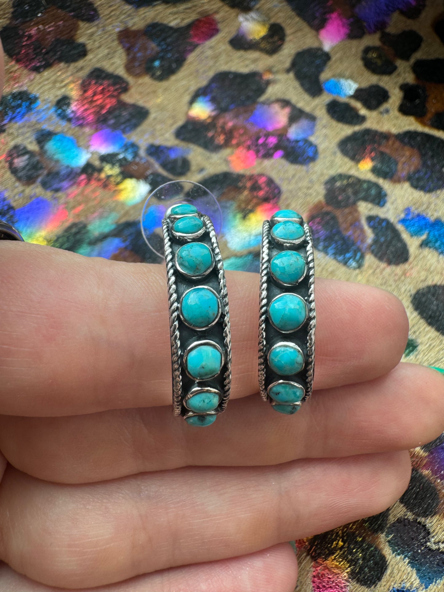 Turquoise Stone Hoop Earrings